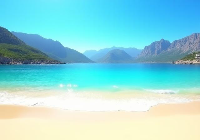 Stunning beach in Antalya with turquoise waters and mountains in the background