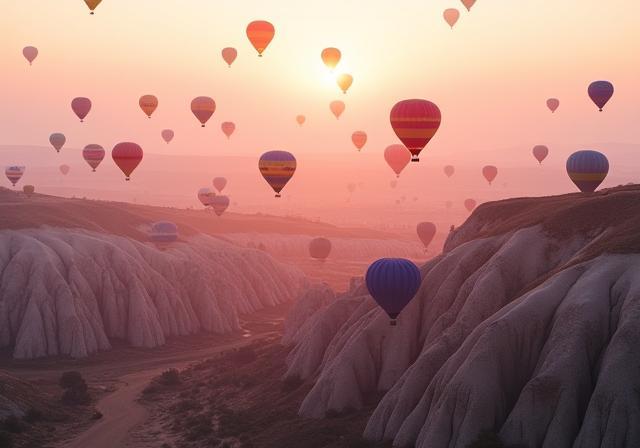 Hot air balloons over Cappadocia's fairy chimneys at sunrise